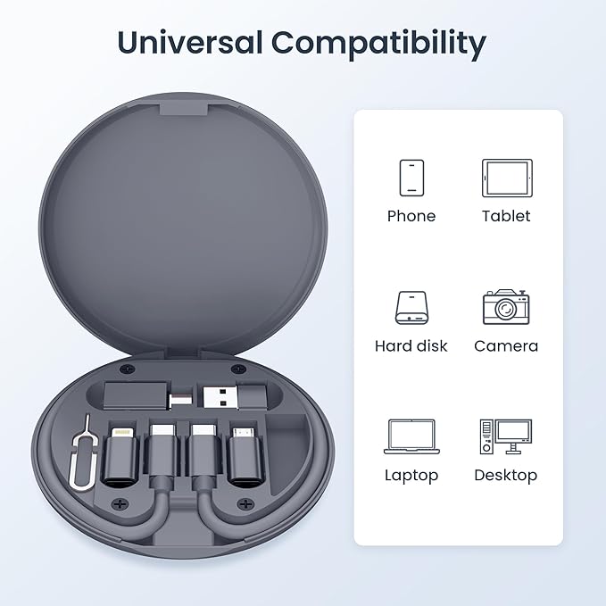 Elebase USB Charging Adapter Kit,Multi Travel USBC Adapter Set,Type C to USB 3.0 OTG iOS Micro Converter Case with 1Ft 100W Charger Cable for iPhone 17 Air 16 15 14 Max Pro,Samsung Galaxy S24 S23 Plus