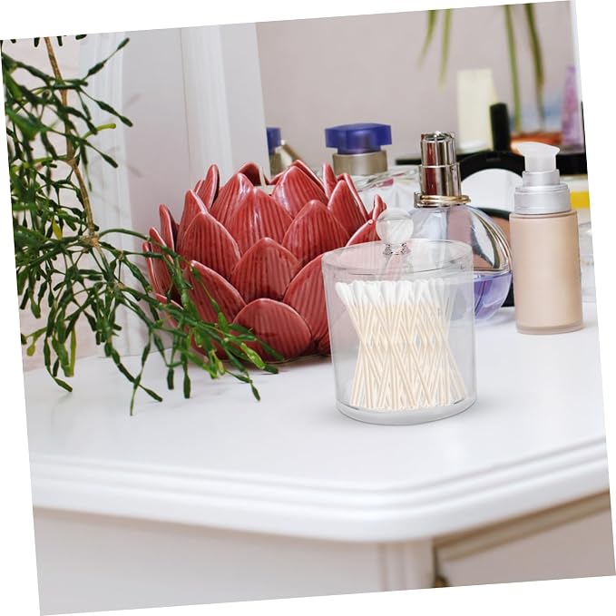 Unomor Acrylic Cotton Swab Holder and Cotton Pad Container with Lid Large Round Bathroom Storage Jar for Countertop Organization and Multifunctional Small Item Storage