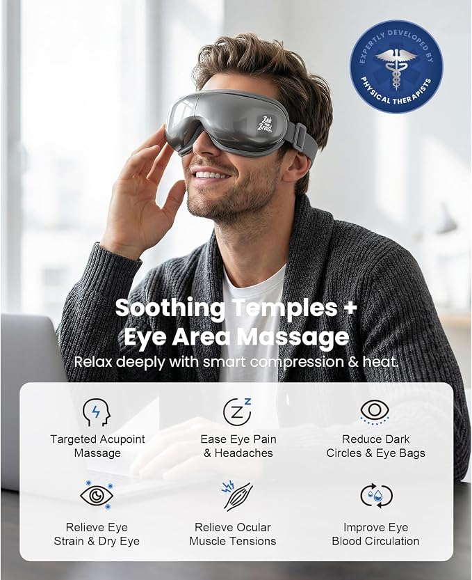 BOB AND BRAD Eye Massager with Heat and Cooling, FSA Eligible HSA, EyeOasis 3 Eye Massager for Migraine, Heated Eye Mask for Dry Eye Headache Relief Sleep Improve, Birthday Gifts for Women Men Husband