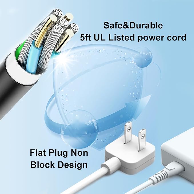5ft Flat Extension Power Cord Replacement 10A, Figure 8 AC Cable Slim Plug 2 Prong for Anker, Ugreen, Baseus, Creative Design, MSTJRY, Upoy Charger, Power Supply for Xbox, TV, Low Profile