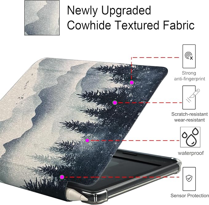 Folio Leather Case for 7" Kobo Libra Colour (2024) eReader - Ultra-Thin Enhanced Auto Sleep/Wake Cover with Transparent TPU Back, Magnetic Closure, Stylus Holder (Misty Forest)