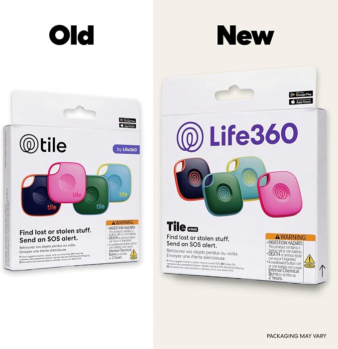 Tile by Life360 Mate - Bluetooth Tracker, Keys Finder and Item Locator for Keys, Bags and More. Phone Finder. Both iOS and Android Compatible. 4-Pack (Colors)