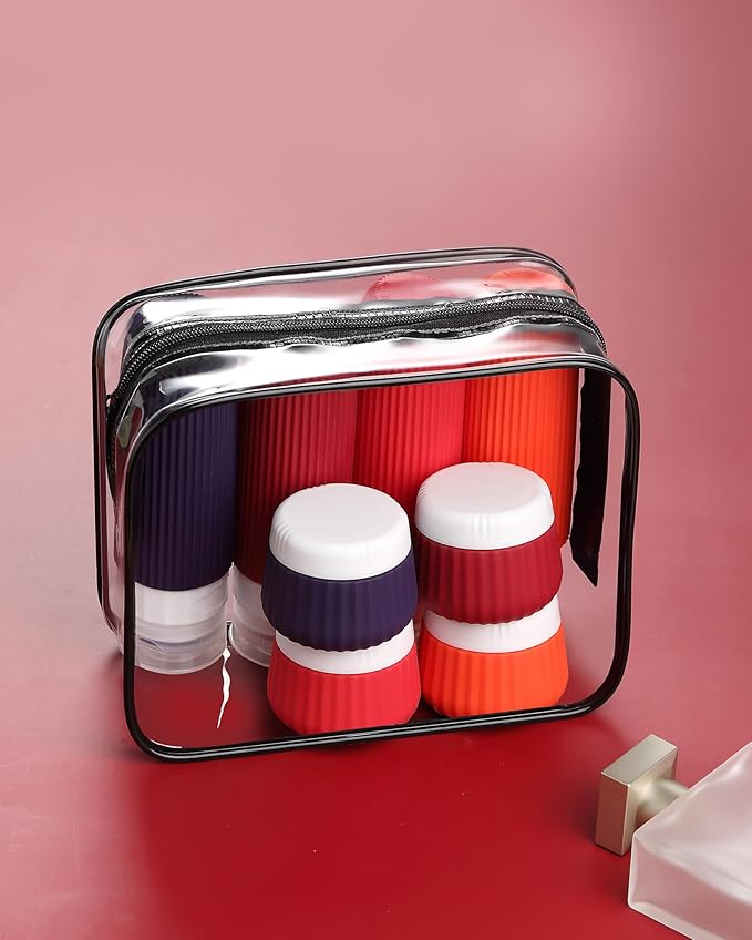 Mrsdry Travel Bottles for Toiletries 8 Pack, TSA Approved 3 oz Travel Containers, Clear Bag, Leak Proof Silicone Squeezable Jars