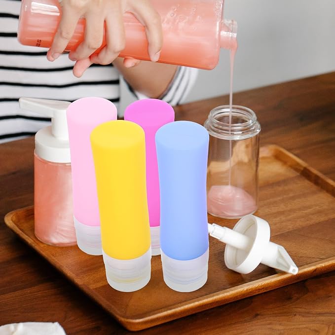 Silicone Travel Sub Bottles Set 4pcs Multi-color Lotion Dispensers Portable Refillable Squeeze Containers for Cosmetics and Toiletries Storage