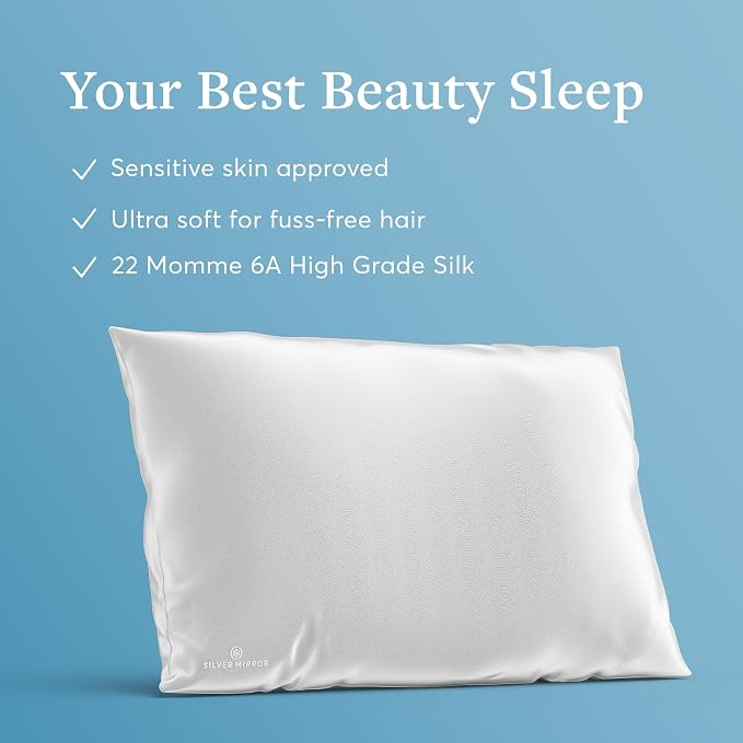 Mulberry Silk Pillowcase for Hair and Skin, 22 Momme 100% Silk Pillowcase Standard Queen Size, Smooth Cooling Pillowcase for Frizz Hair and Sleep Creases