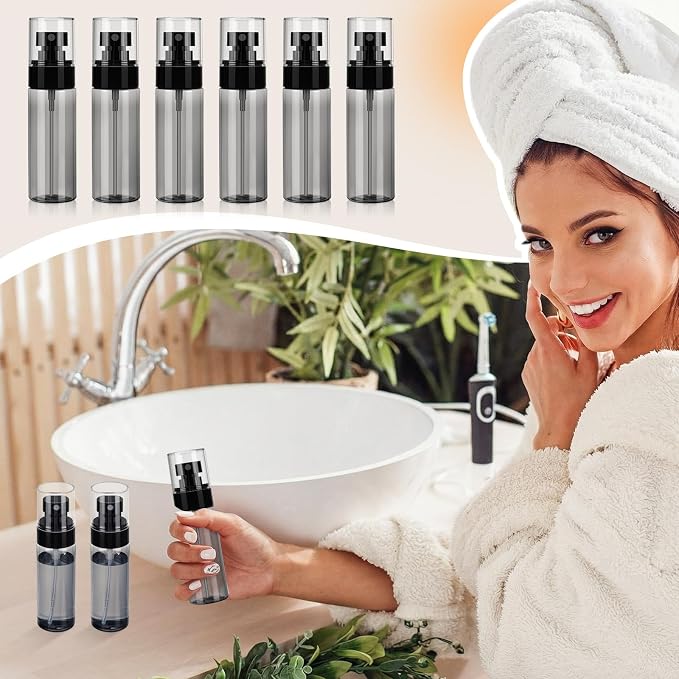 80 Pack Fine Mist Spray Bottle Bulk, 2oz Small Clear Plastic Leak Proof Fine Mist Mini Spray Bottles Refillable Empty Travel Mister Sprayer Bottle for Hair, Cleaning, Essential Oils(Black)
