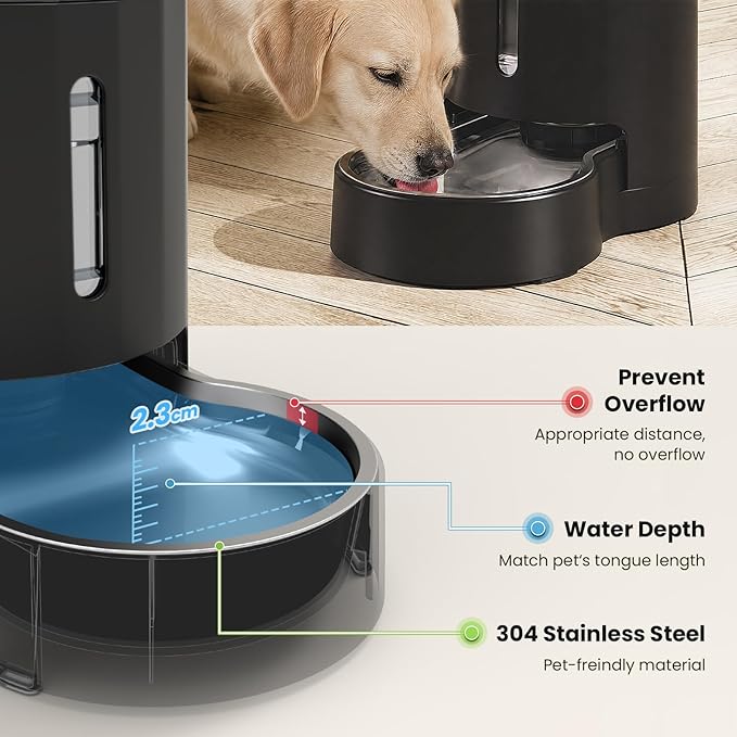 CZPET Dog Water Bowl Dispenser 4L, Wider Mouth & Upgraded Brush for Easy Cleaning Automatic Cat Gravity Refilling Waterer with Removable Stainless Steel Bowl, Large Drinking Area for Multi-Pet (Black)