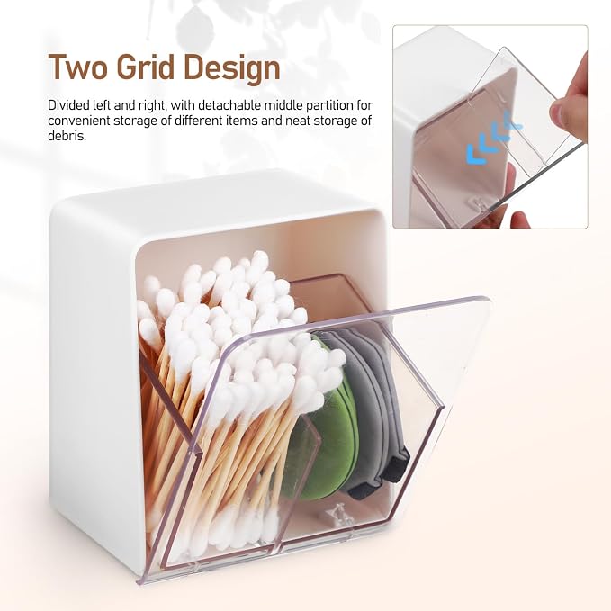 Cabilock 4pcs Cotton Pad Dispenser Lid Cotton Swab Holder for Makeup Washable Rounds Organizer Double-compartments Box