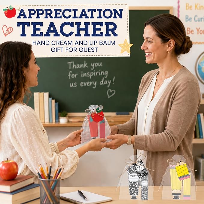 192Pcs 48 Sets Teacher Employee Appreciation Gifts Bulk Include Hand Cream Lotion Lip Balm with Bag Card Bulk Travel Size Thank You Gift for Employee Thank You Graduation Back to School Party Supplies