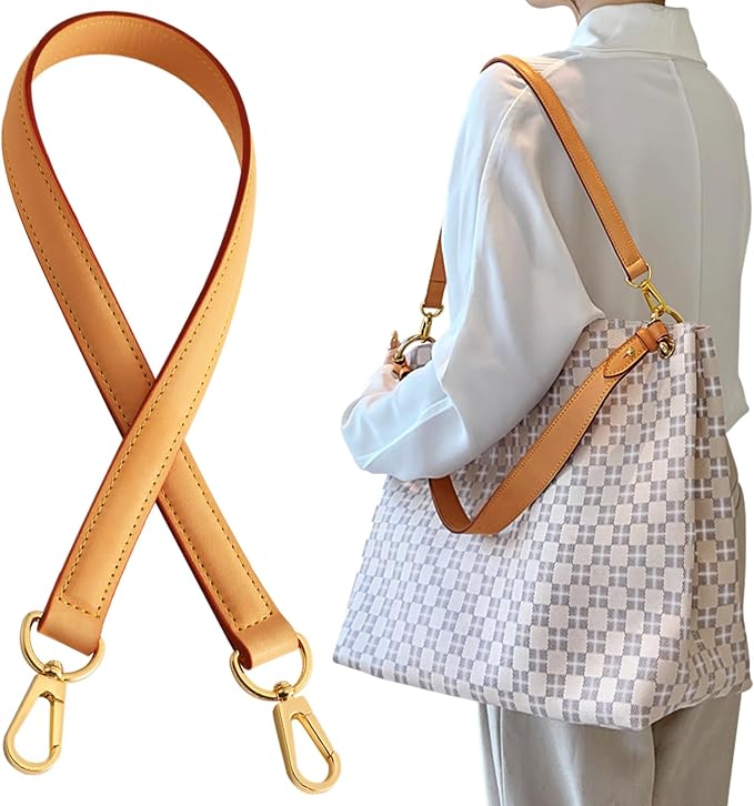 jiesinlov Genuine Vachetta Leather Replacement Straps Purse Shoulder short Strap conversion kit for Graceful tote soft speedy Alma And Dauphine Bags Brown (W0.7in,L25.6in-Beeswax)