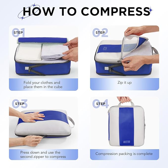 10 Set Compression Packing Cubes for Travel Essentials,Compressible Expandable Packing Cubes for Suitcase,OlarHike Luggage Garment Bags for Travel,Handy Helper for Organizing Clothes(Klein Blue)
