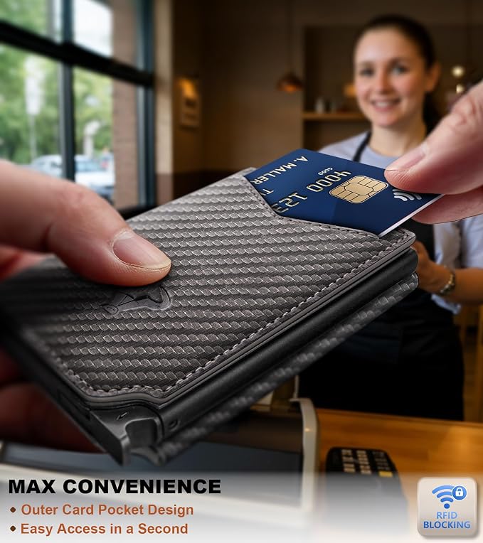 BULLIANT Men Wallet Leather Wallet Card Holders Money Clip for Men 10Cards-Magnetic Flip on Metal Case