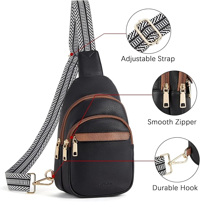 BOSTANTEN Sling Bag for Women Leather Crossbody Bags Fanny Pack Chest Bag for Travel