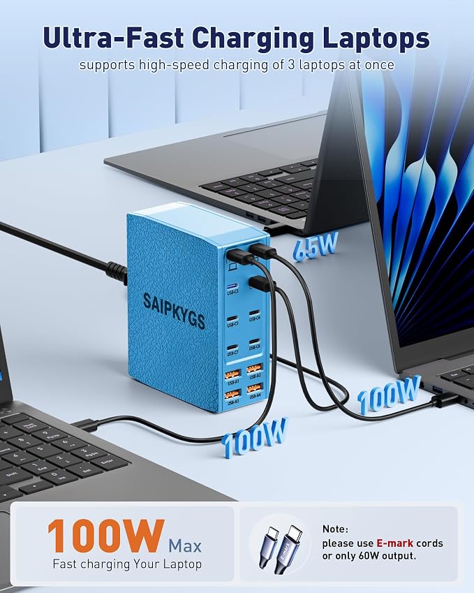 USB Charging Station (1000W),12-Port USB C Charger Block with Dual 100W PD USB-C Fast Charging Station Hub for MacBook Pro/Air/All iPad Phone 17/16 15/14/13/Pro Max/Samsung Galaxy Note(Blue)