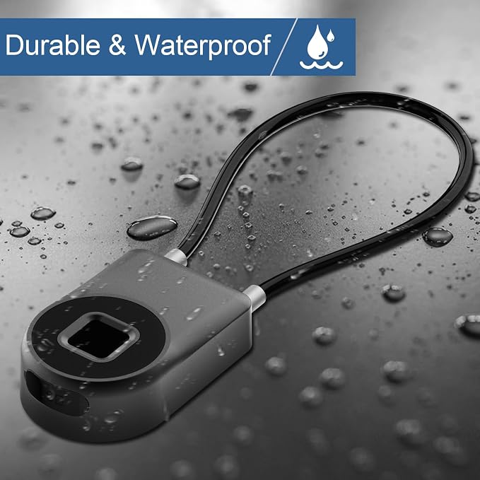 Fingerprint Cable Lock, 3.6'' Long Shackle Fingerprint Lock with Bluetooth APP, Smart Keyless Biometric Waterproof Outdoor Smart Padlock for Gate Fence Locker Cabinet Gym Backyard