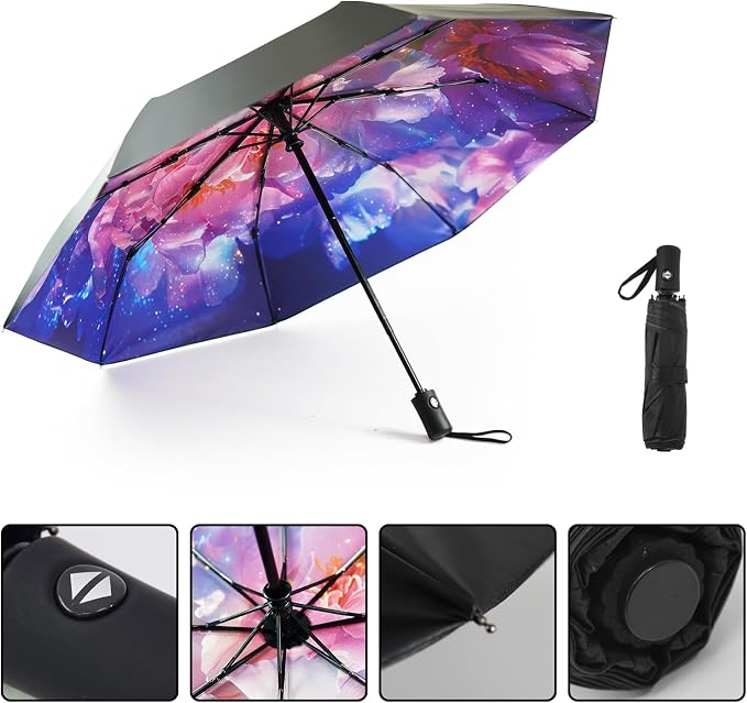 SY COMPACT Travel Umbrella - Windproof Automatic Compact Umbrella for Rain, Lightest 8-Rib, Small, Strong & Portable, Durable Grip, Fits Backpack & Car, Factory Direct (UV Available)