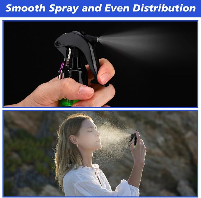50 Pack 2 Oz Keychain Spray Bottles Refillable Portable Travel Size Plastic Sprayers for Hand Sanitizer, Cleaning, Gardening, Cooking, Holiday Travel Prep(10 Random Colors, Black Nozzle)