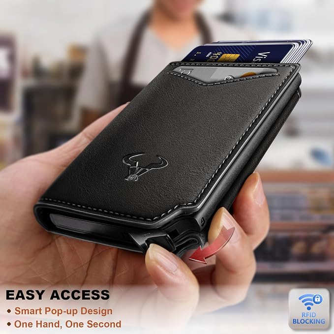 BULLIANT Men Wallet Leather Wallet Card Holders Money Clip for Men 10Cards-Magnetic Flip on Metal Case