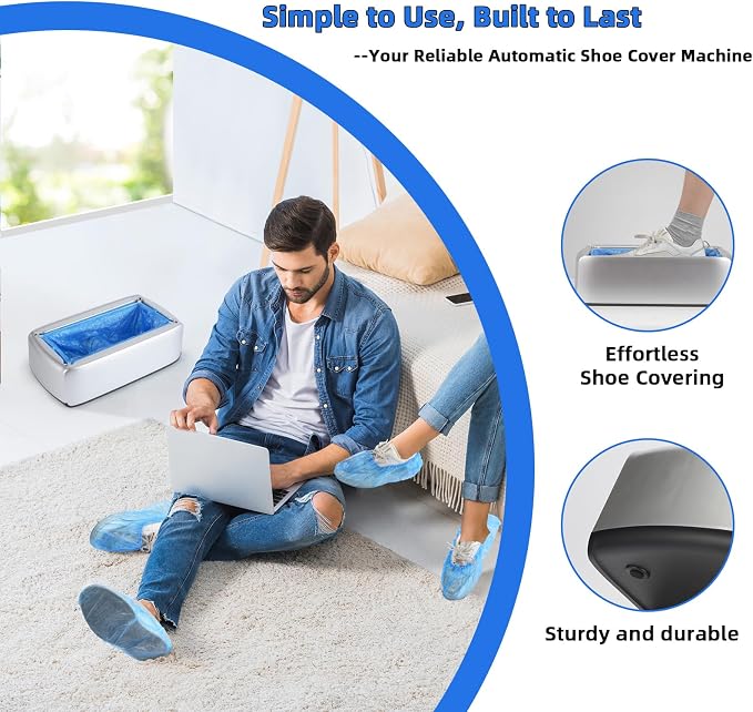 LYSHIYI Shoe Cover Dispenser with 200pcs Disposable Shoe Covers, Automatic Shoe Cover Machine Fits shoes up to Men's size 12, Suitable for Home, Factory, Hospital (Silver)