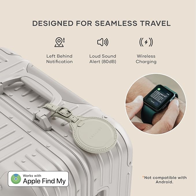 Satechi FindAll Smart Luggage Tag with Find My, TSA-Friendly, Airport Tracking, Left-Behind Alerts, Loud Audible Chime, Wireless Rechargeable, Works with iPhone, iPad, Mac – Sand