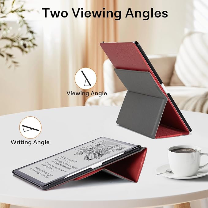 CoBak Case for 11" Kindle Scribe 3rd Generation 2025, Kindle Scribe Colorsoft with Two Viewing Angles - All New PU Leather Cover with Auto Sleep Wake, Pen Holder. Lychee Red