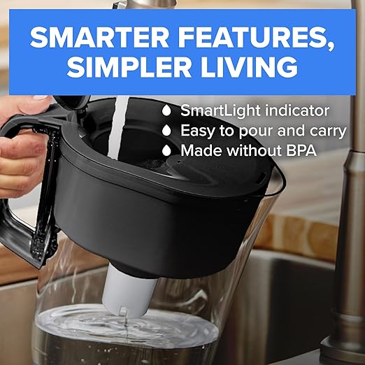 Brita Large 10-Cup Water Filter Pitcher with BritaPlus Filter, WQA NSF/ANSI Certified, Reduces 2X Contaminants vs. Standard, Removes Chlorine Taste & Odor, Reduces Zinc Copper Mercury & More, Clear
