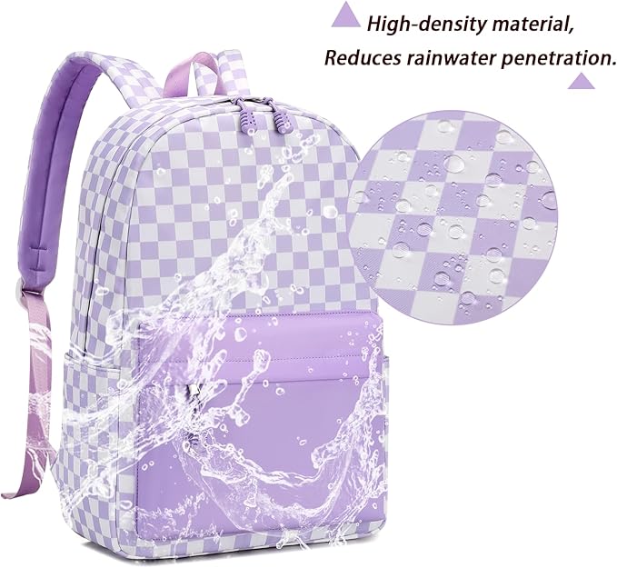 mezhsa Boy School Backpack Elementary Middle Lightning Bookbag Laptop Teenager Waterproof Lightweight 17 Inches (6Purple Square)