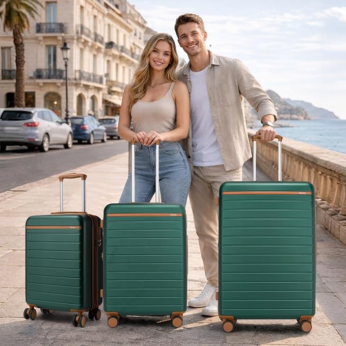 Kono 28 Inch Large Suitcase, Expandable for Long Trips, Impact-Resistant ABS+PC & Silent Wheels, Green