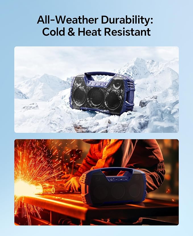 IPX7 Waterproof Outdoor Bluetooth Speaker, Wireless, 90W(Peak), 32H Playtime, Floating Design, Deep Bass & Loud Stereo Sound, Portable with Handle, Rugged for Pool, Beach, Kayaking, Hiking, Navy Blue