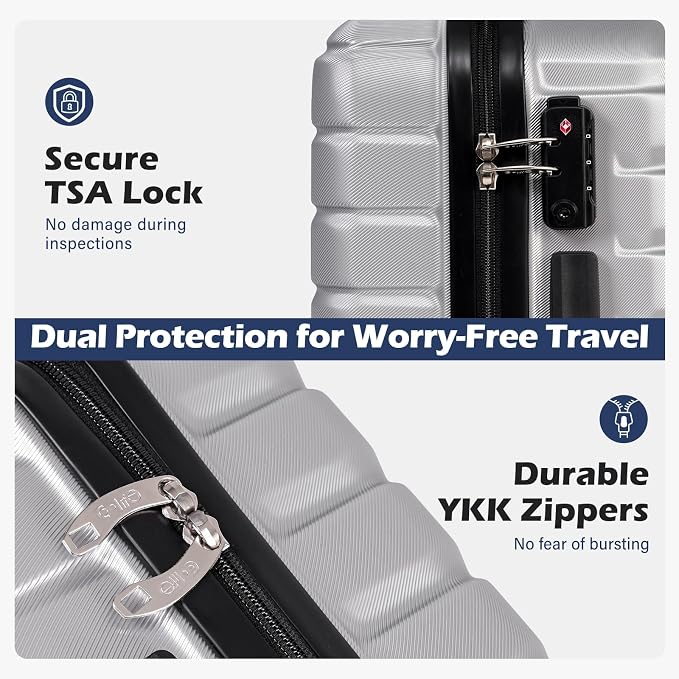 Coolife Luggage Sets, 3 Piece Hard Shell Suitcase Set with Spinner Wheels, Expandable Large Checked Luggage, Lightweight Rolling Carry On with TSA Lock Sliver