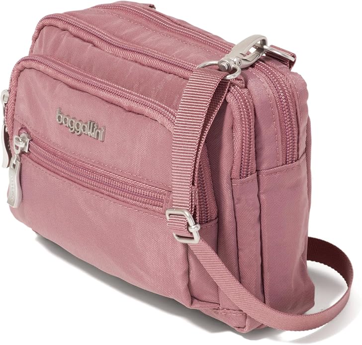 Baggallini Triple Zip Small Crossbody Bag for Women - Lightweight Convertible Fanny Pack Belt Bag