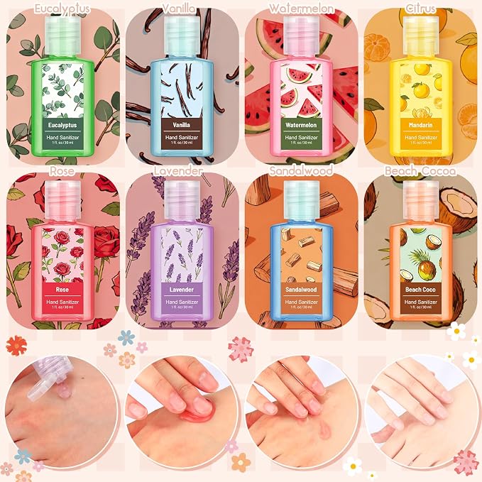 Frienda 48set Floral Hand Sanitizer Gifts Set 24 Pcs Christian Scented Hand Sanitizer and 24 Keychain Holders Gifts Set for Women Summer Vbs Party Favor for Wedding Guest Church Prayer