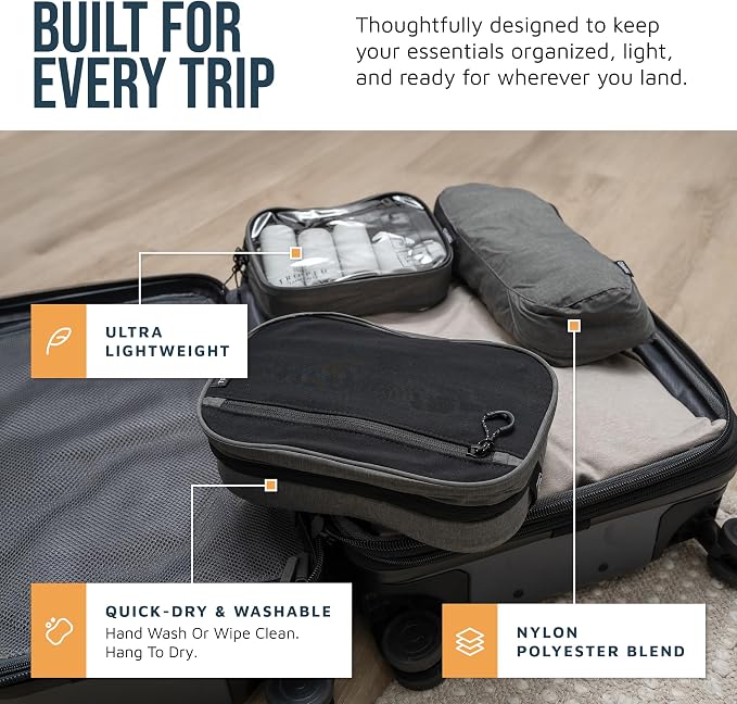 Toiletry Bag Kit 3 Piece Set: Hanging Travel Toiletry Bag + 311 TSA Cosmetic Liquid Bag + Accessory Organizer Pouch