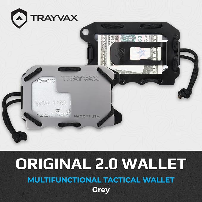 Trayvax Original 2.0 Wallet, RFID Front Pocket Tactical Metal Credit Card Holder with Money Clip, Slim Minimalist Wallet for Men and Women, Grey