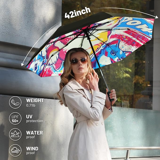 SY COMPACT Travel Umbrella - Windproof Automatic Compact Umbrella for Rain, Lightest 8-Rib, Small, Strong & Portable, Durable Grip, Fits Backpack & Car, Factory Direct (UV Available)