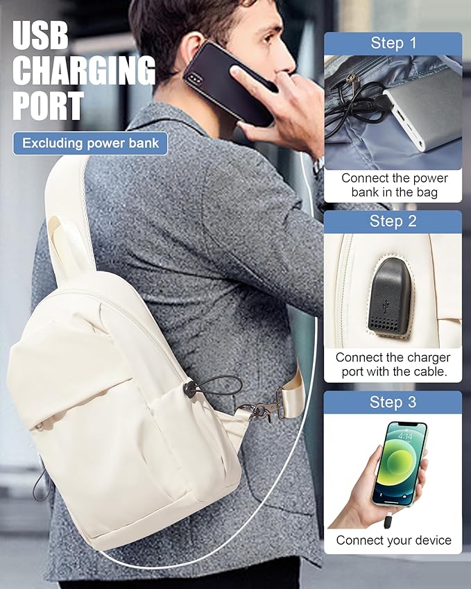 Tactical Backpacks Small Sling Bag Crossbody Backpack Shoulder Bag for Men Women, Multipurpose Anti-Theft Cross Body Chest Bags, One Strap Backpack for Walking Biking Travel Cycling Off White