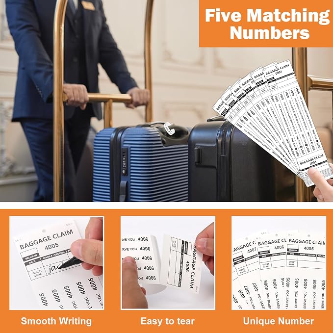 500 PCS Hotel Luggage Tags Bulk with 5 Matching Numbered Labels Paper Baggage Claim Check Tags with White String &Marker Black Luggage Claim Tickets Coat Check Tickets for Cruise Hotel Baggage Suitcas