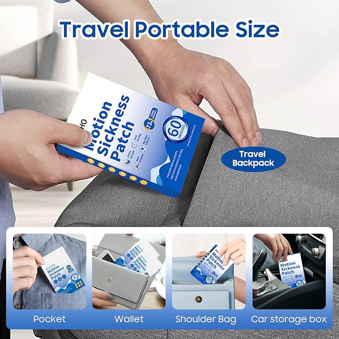 Motion Sickness Patches 60ct – Non-Drowsy Sea Sickness Patches for Cruise, Car, Airplane & Travel – 72H Long-Lasting Travel Essentials for Adults & Kids