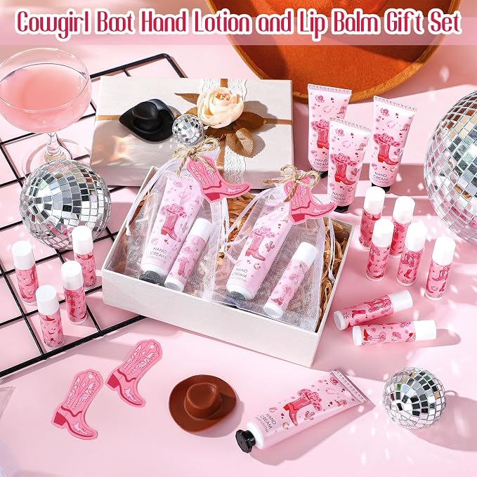 48 Sets Cowgirl Party Favors Western Theme Party Gifts for Guests Disco Cowgirl Boots Bachelorette Baby Bridal Shower Gifts Include 48 Hand Cream and 48 Lip Balm Bulk for Last Rodeo Supplies