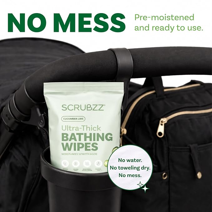 Extra Large Bath Wipes for Adults Bathing No Rinse - 80 Ultra Thick Disposable Body Cleansing Wipes for Men, Women & Elderly - Great for Gym, Camping, Post Surgery - Cucumber Lime