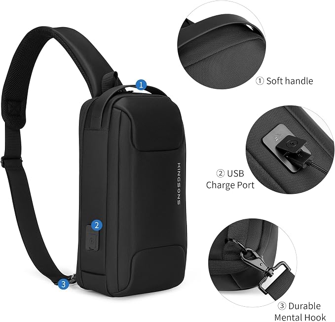 Kingsons Sling Crossbody Bag Anti-theft Chest Shoulder Backpack for Men Waterproof Minimalist Casual Daypack for Travel Gym
