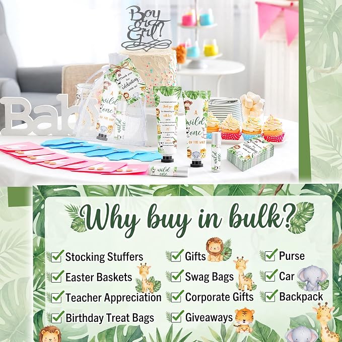 50 Sets 200 Pcs Safari Animal Baby Shower Hand Lotion and Lip Balm Gift Theme Baby Shower Party Favors Travel Size Hand Lotion and Lip Balm Bulk with Organza Bags Tags
