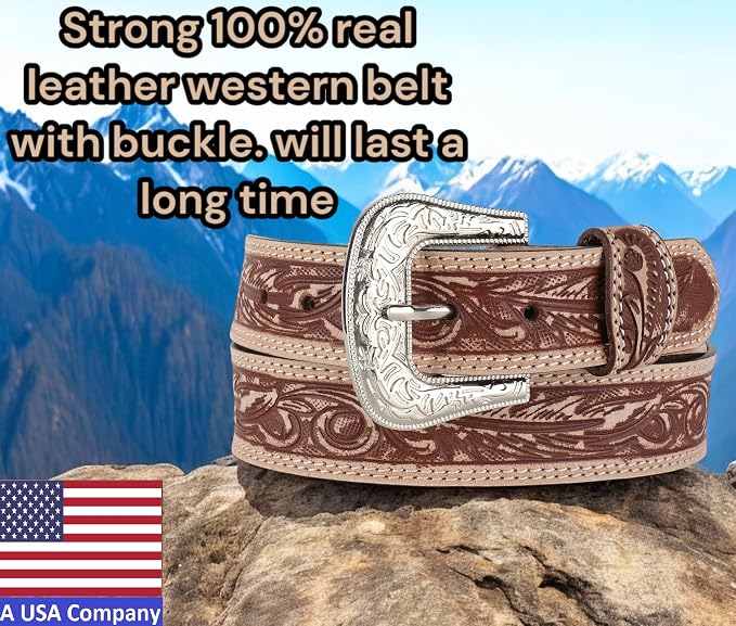 F&L CLASSIC mens Western full grain Leather belt Strap w/Snaps for Interchangeable Buckles, USA,