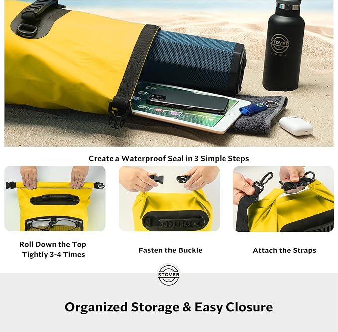 STOVER 5/10/25/30/40/55L Waterproof Dry Bag- Roll-Top Backpack w/Phone Case- Kayaking, Hiking, Camping, Boating- Men/Women
