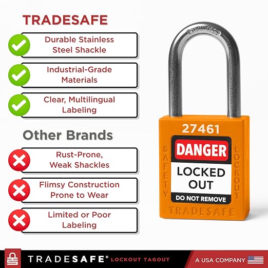 TRADESAFE Lockout Tagout Locks Set - 7 Orange Loto Locks, Lockout Locks Keyed Different, 2 Keys Per Lock, OSHA Compliant Lock Out Tag Out Padlocks, Safety Padlocks for Electrical Lockout Tag Out Kits