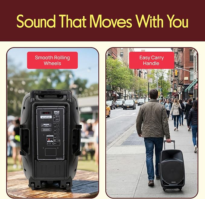 1200W Portable Bluetooth PA Speaker - 12’’ Subwoofer, LED Battery Indicator Lights w/Built-in Rechargeable Battery, MP3/USB/SD Card Reader, and UHF Wireless Microphone - Pyle PSBT125A