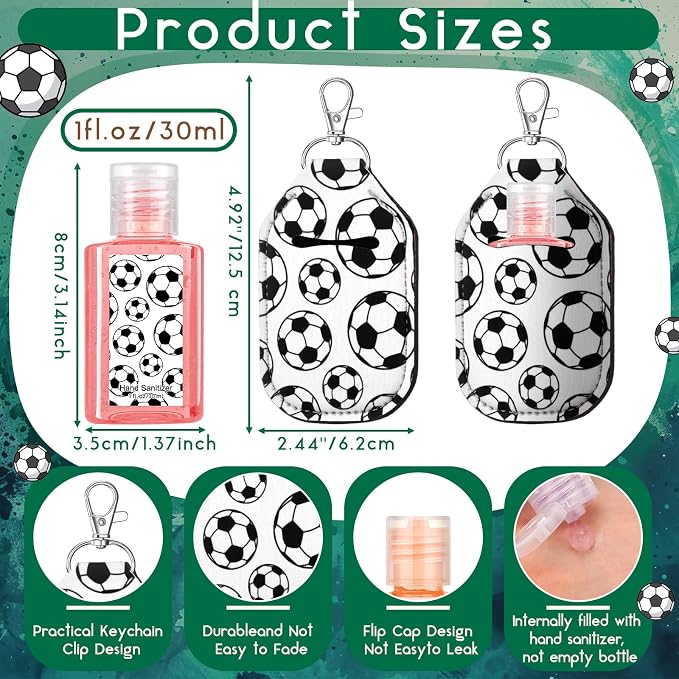 Frienda 48 Pack Soccer Party Favors Set 24 Pcs Mini Hand Sanitizers and 24 Pcs Keychain Holders Travel Size Sanitizers for Sports Soccer Party Supplies for Team Players Coaches Fans Gifts
