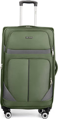 28" Large Softside Expandable 15% Checked Luggage with Double Spinner Wheels LOCK,Lightweight Travel Suitcase for Men/Women（Green-Grey,28in）