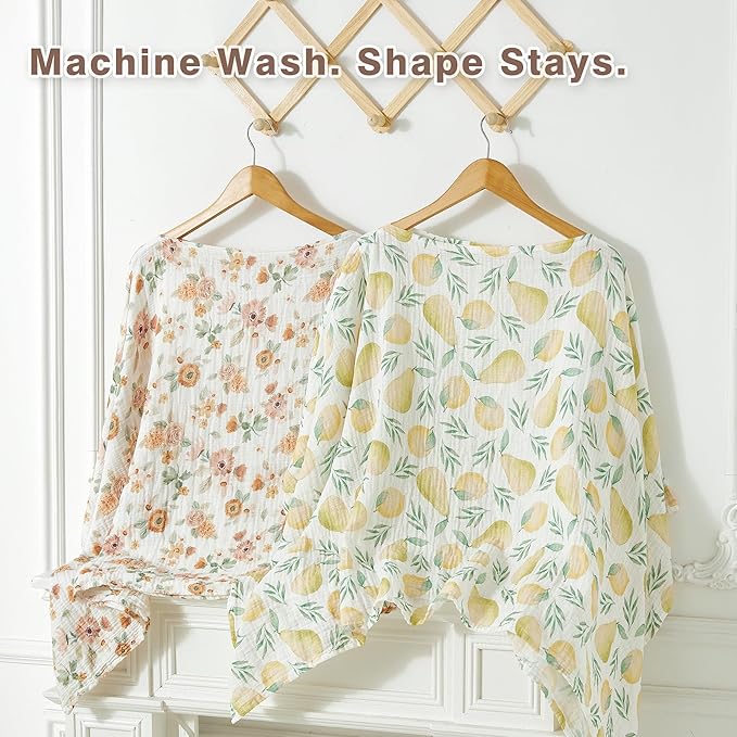 Muslin Nursing Cover for Breastfeeding – 360° Full Privacy & Comfort, Soft Breathable Cotton, Multi-Use Cover for Baby Car Seat & Stroller, Gift Box Included (Lemon-Pear Blossom)