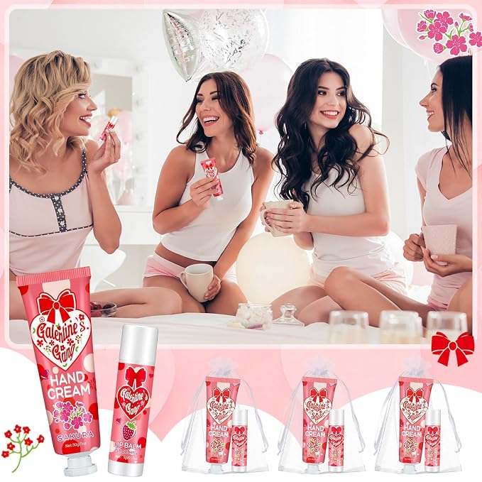 Demissle 36 Sets Galentine's Day Gifts Bulk 36 Lip Balm and 36 Hand Cream Gift Set Galentine's Day Party Favors Supplies Gift Ideas for Adults Friends Women Her Teacher Staff Nurse Coworker